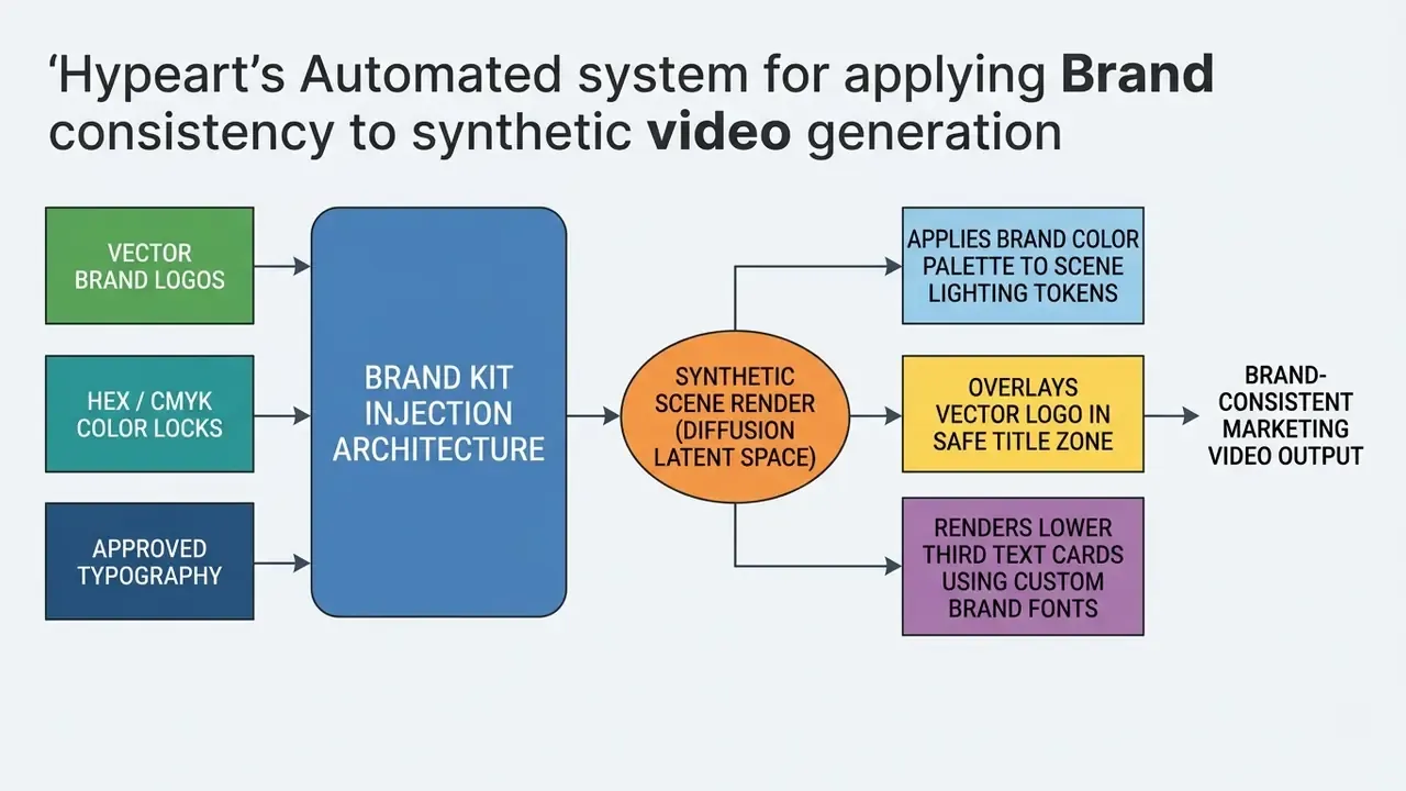 Architecture map showing how brand assets are injected into a diffusion engine to produce consistent video
