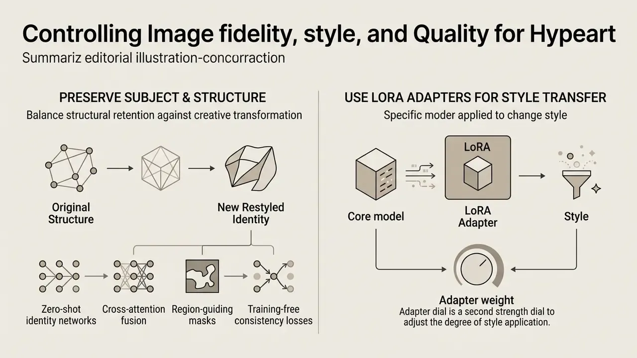 Infographic detailing methods to preserve image structure and apply LoRA adapters for style transfer