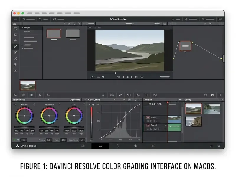 Complex node-based color grading workspace within the DaVinci Resolve application on a macOS desktop