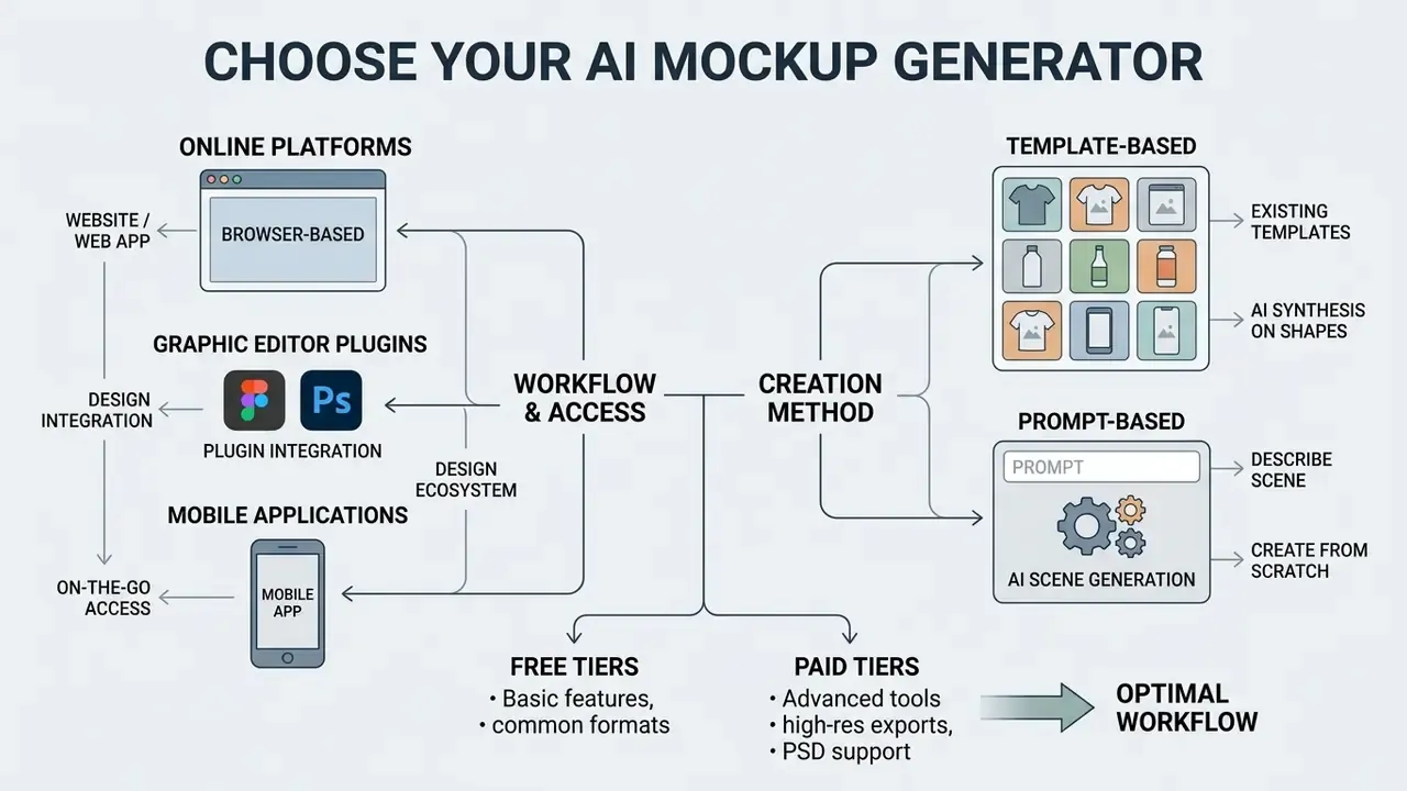 Diagram comparing design platforms, creation methods, and pricing tiers for professional workflows