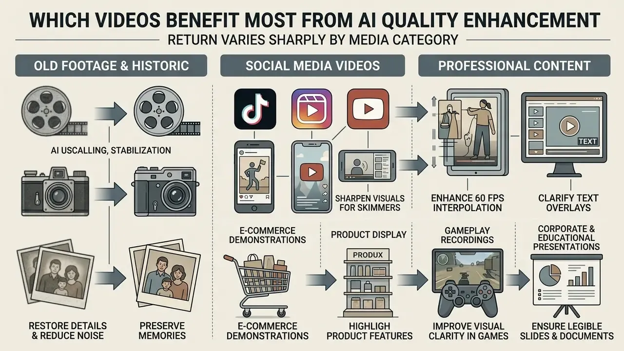 Infographic showing video categories like historic footage, social media, and professional content