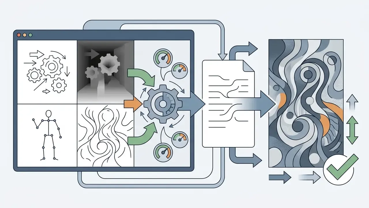 Visual representation showing how various input guides like sketches and depth maps transform into final AI art