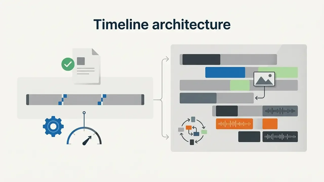 Comparison between a simple single-track cut and a complex multi-track video editing timeline