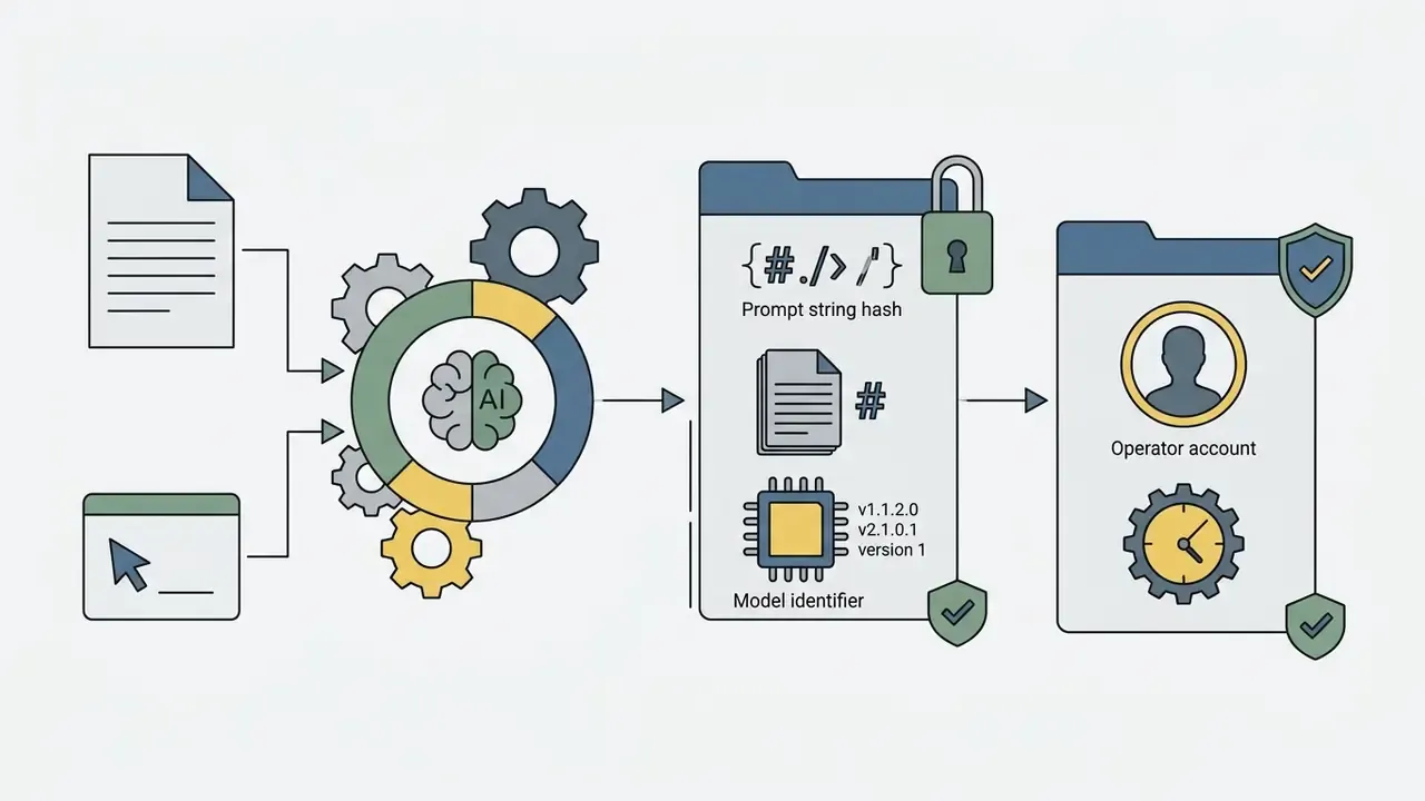 Document and input data flowing into an AI engine to generate a secure log of model and operator metadata