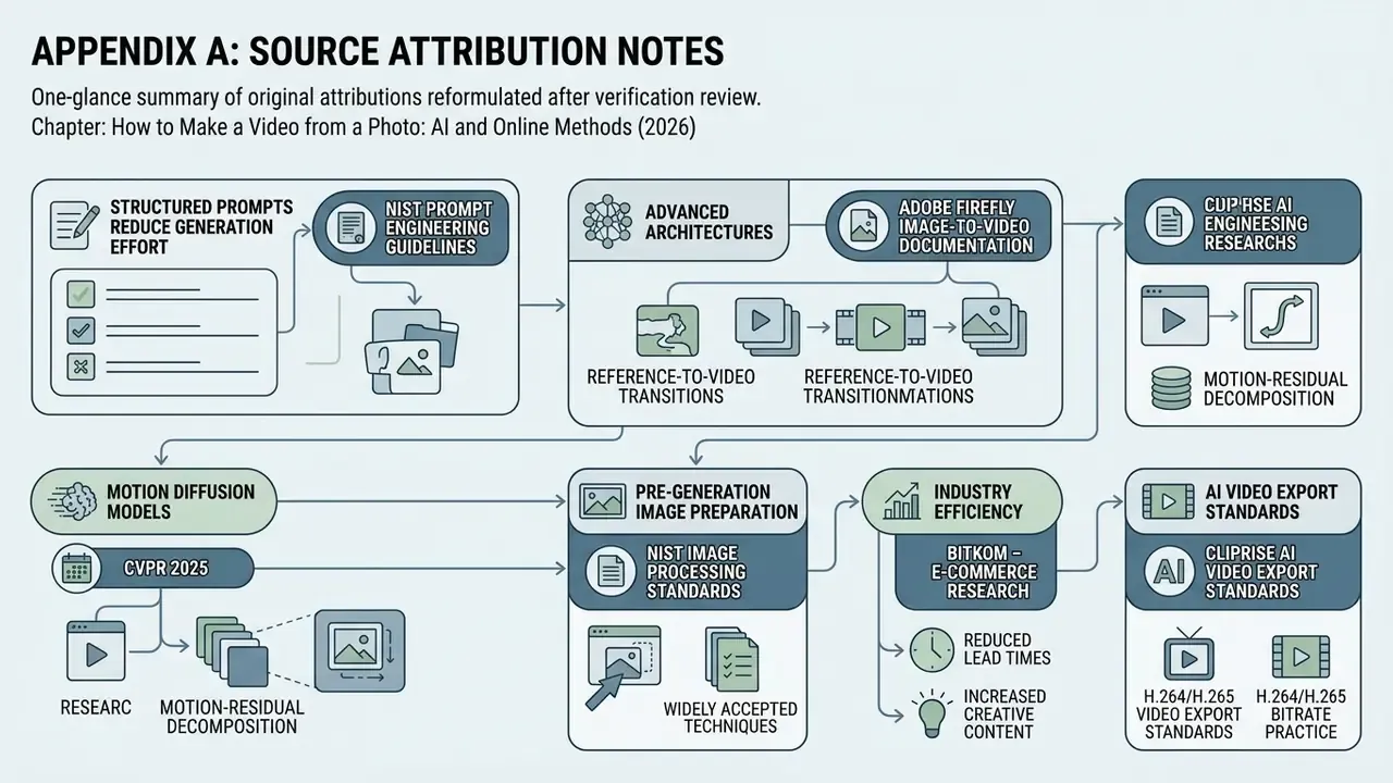 Diagram mapping research sources and technical standards for AI video generation and motion processing