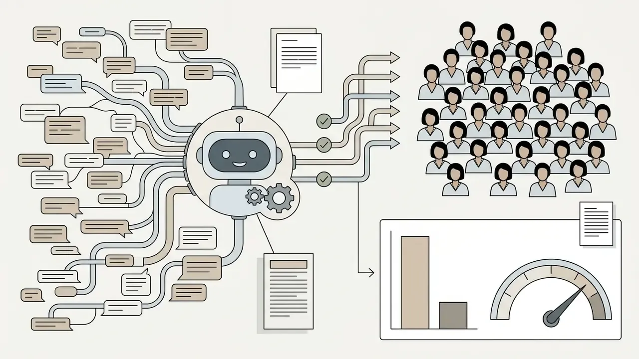 Centralized robot processing numerous chat messages to output documents and performance metrics