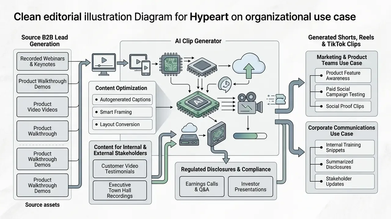 Process map showing how raw video assets transform into specialized content for marketing and corporate use