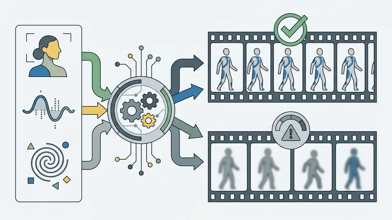 Personalized character data feeding into a central processor to generate high-quality or blurred video clips
