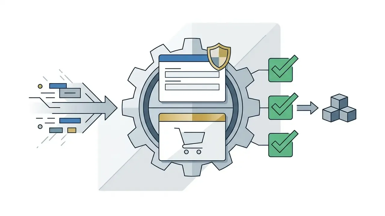 Gear mechanism processing e-commerce inputs into validated domain names for an AI domain name generator