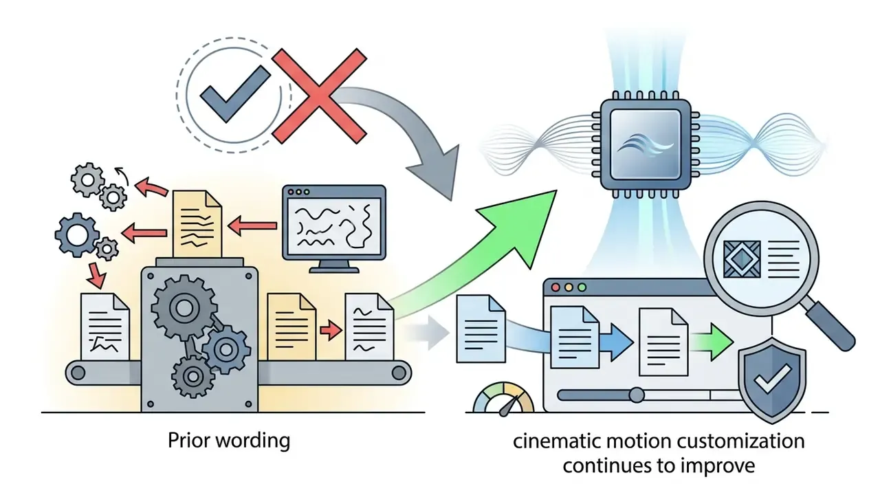 Gears and documents transitioning into a processor chip and a dashboard with a magnifying glass