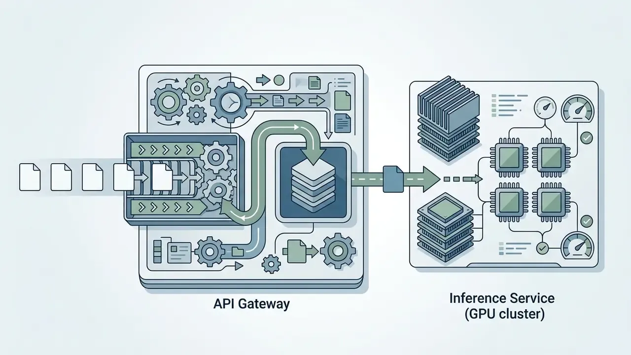 API Gateway processing task files and routing them to an Inference Service GPU cluster for execution