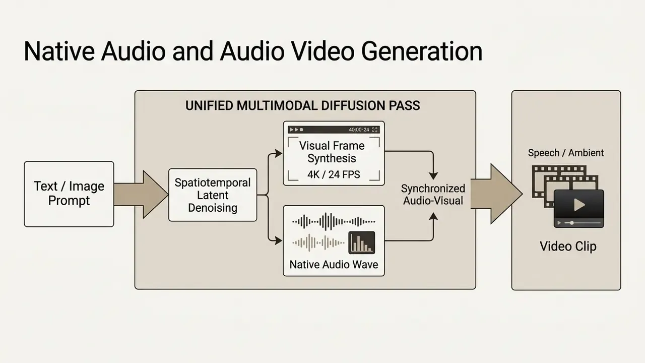 Flowchart illustrating a unified diffusion process that transforms prompts into synchronized video clips