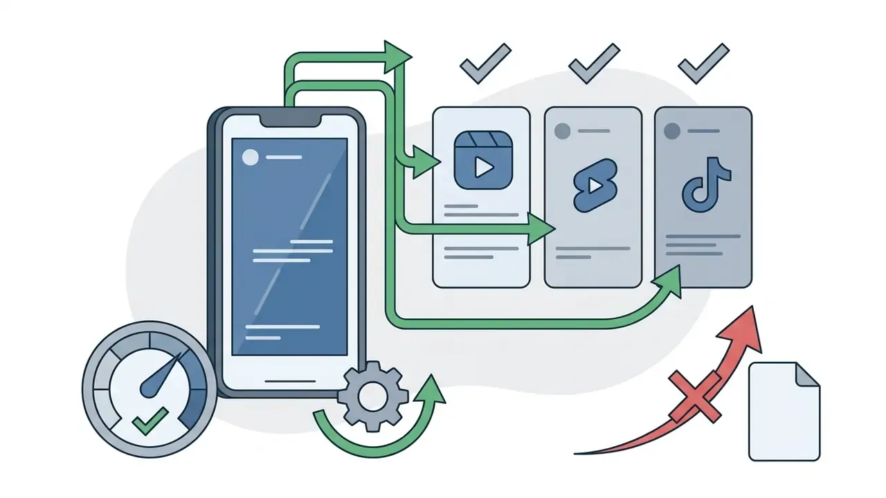 Smartphone sending vertical video content to social media feeds while avoiding file upscaling