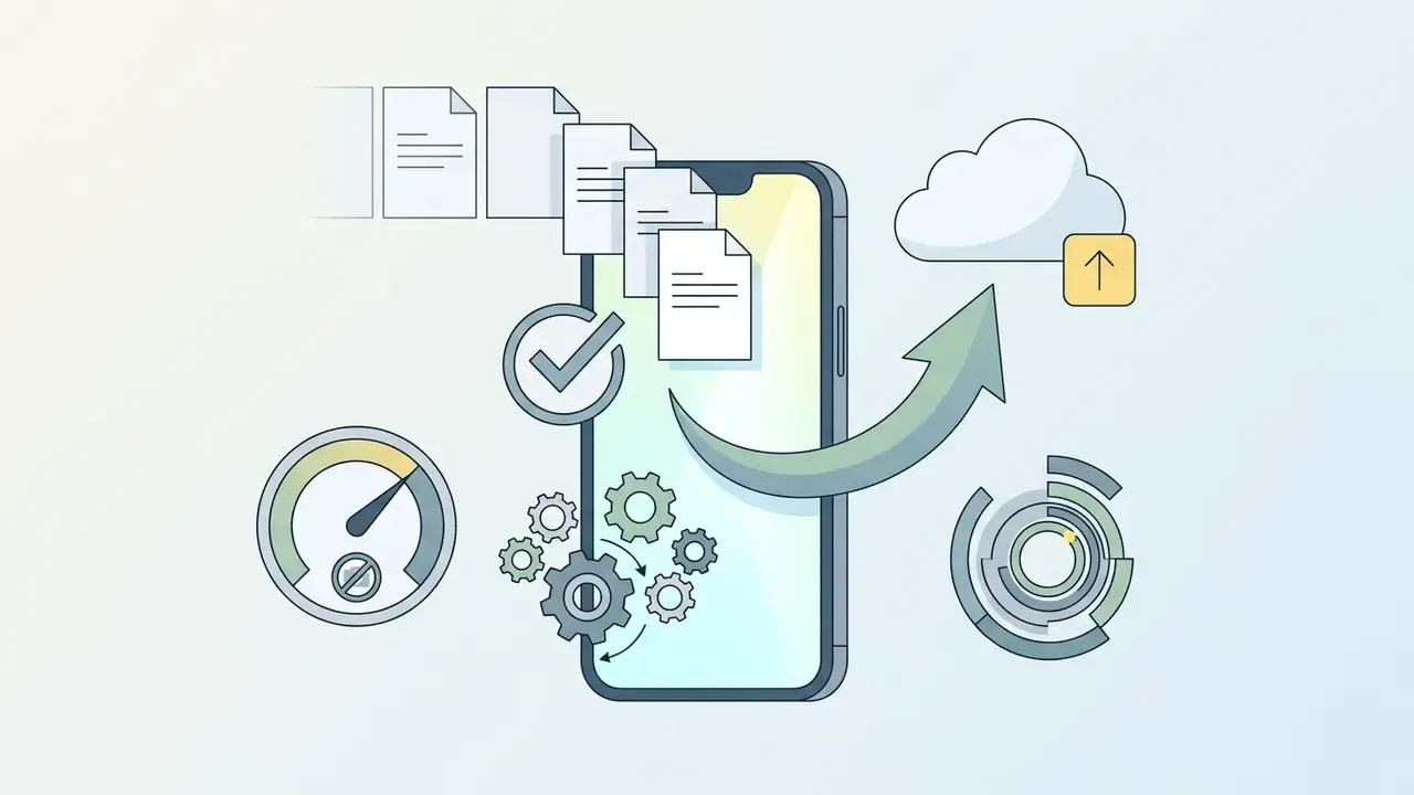 Mobile device processing documents with gears and uploading data to cloud storage