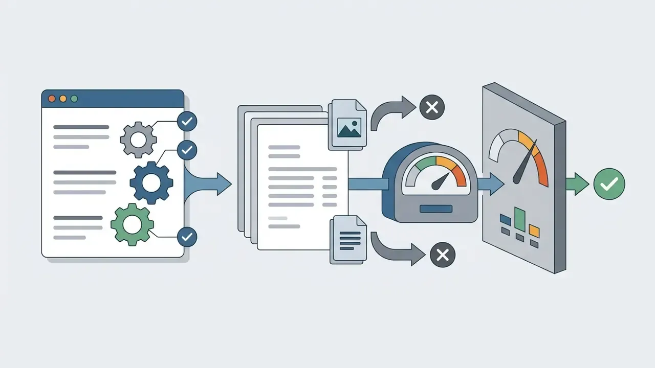 System processing files through a gauge to filter supported formats and validate document size limits