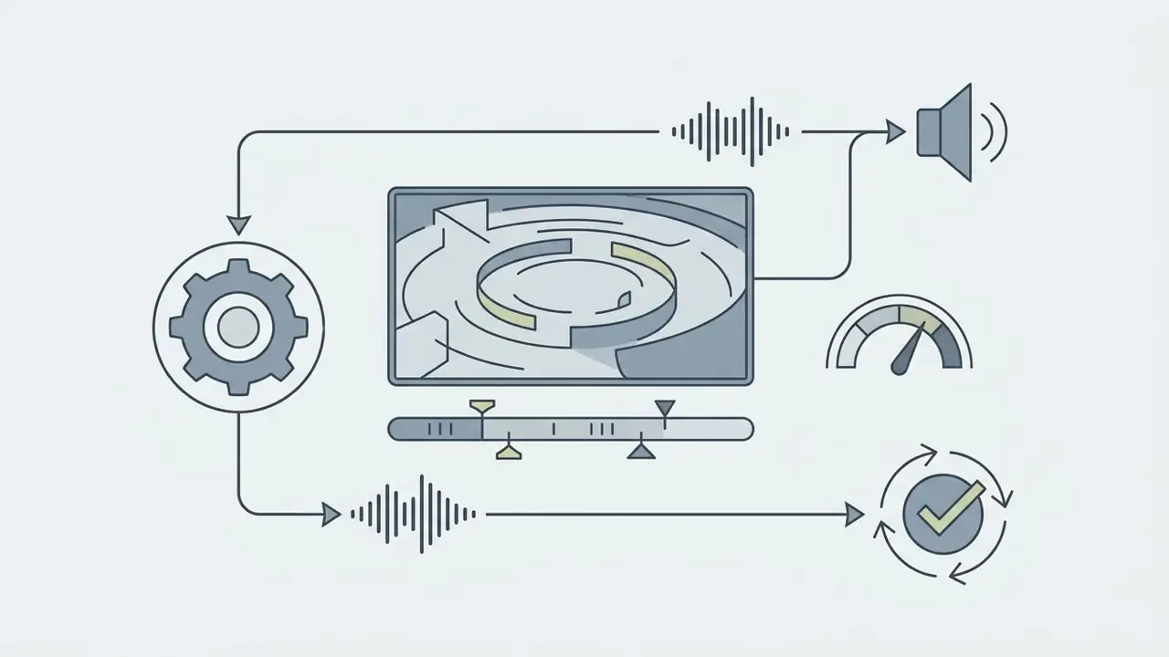 Gear mechanism processing gameplay footage and audio waveforms into a timed video sequence