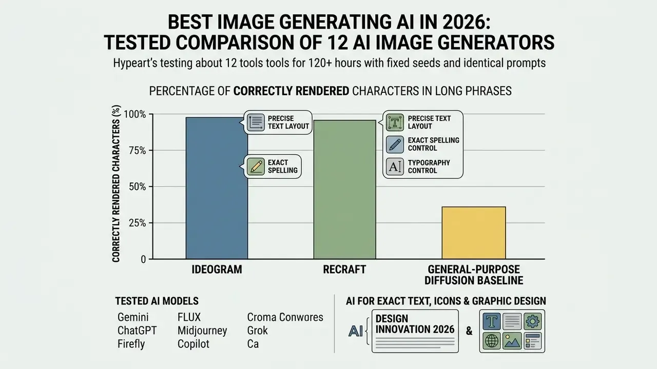 Infographic comparing text accuracy across AI image generators.