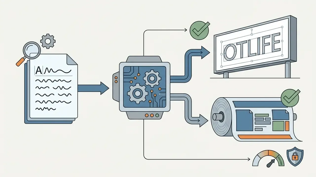 Document being processed by a central gear system into validated billboard and roll print designs