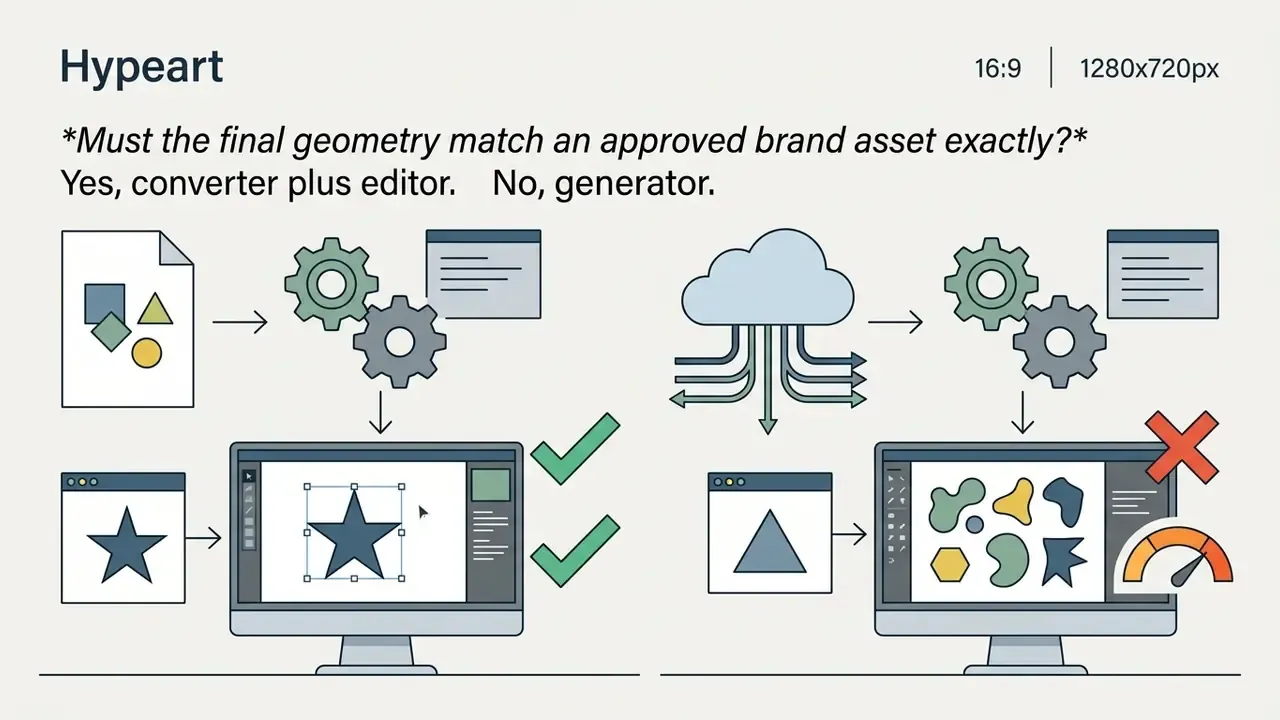 Split view comparing precise file conversion with gears versus creative generation from cloud prompts