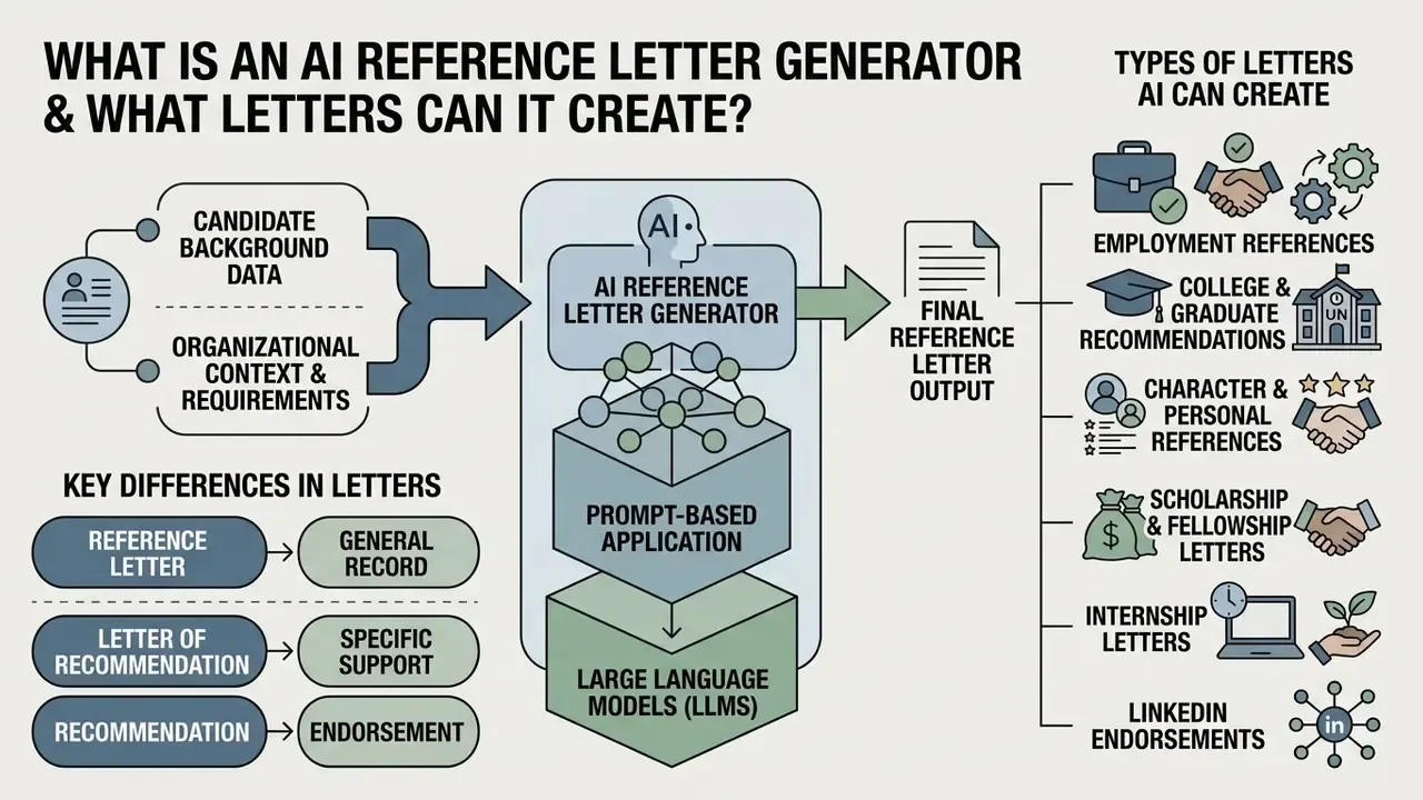 Flowchart showing how prompt-based AI models synthesize background data into various professional letters