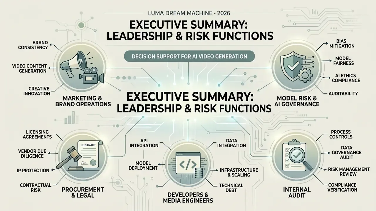 Infographic mapping key roles and responsibilities for Luma Dream Machine AI video generator governance