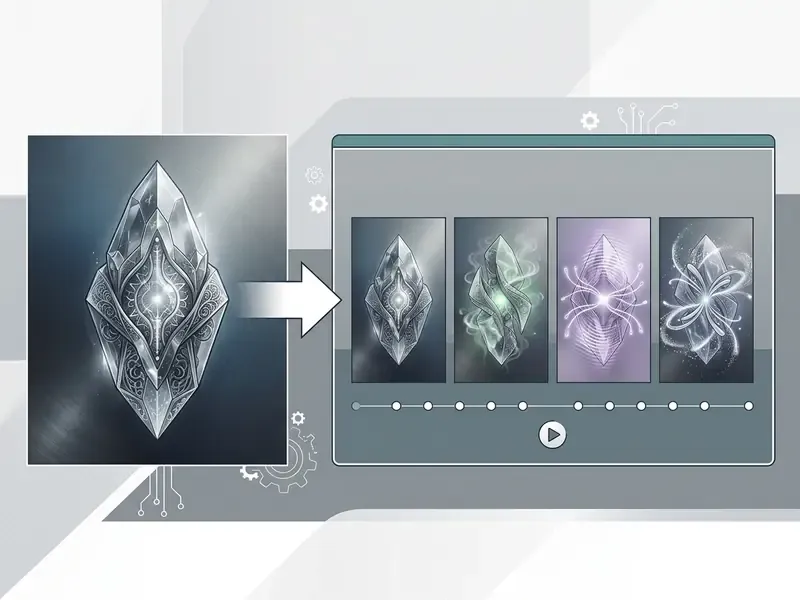 Static crystal image transforming into a sequence of animated frames on a video player interface