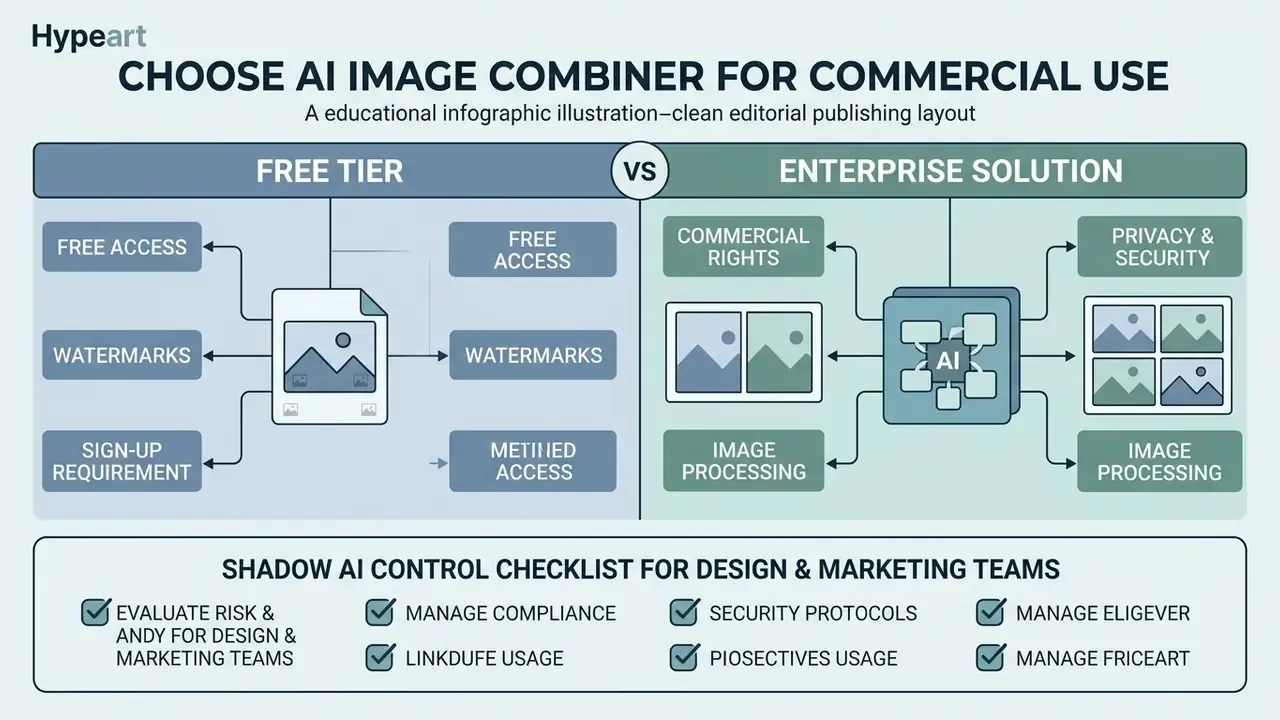 Comparison infographic contrasting free and enterprise software features with a risk control checklist