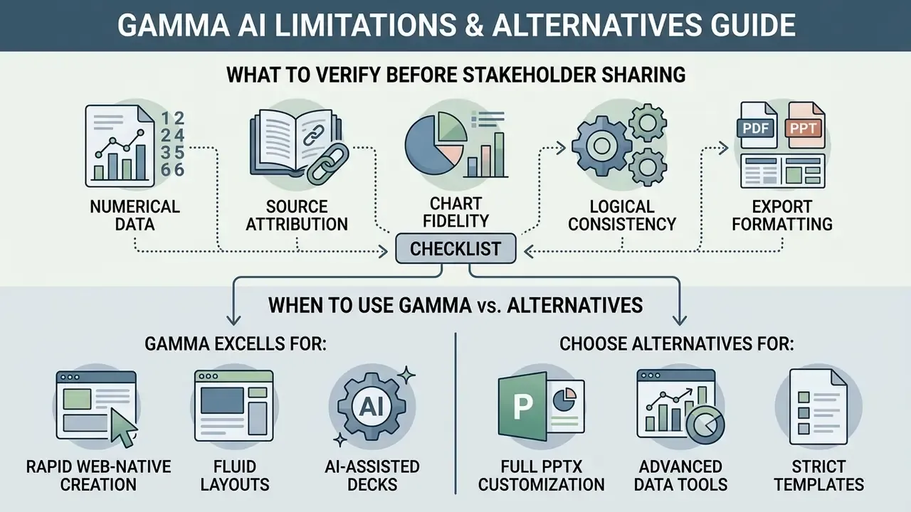 Checklist for verifying Gamma AI content and comparison guide for choosing alternative presentation tools
