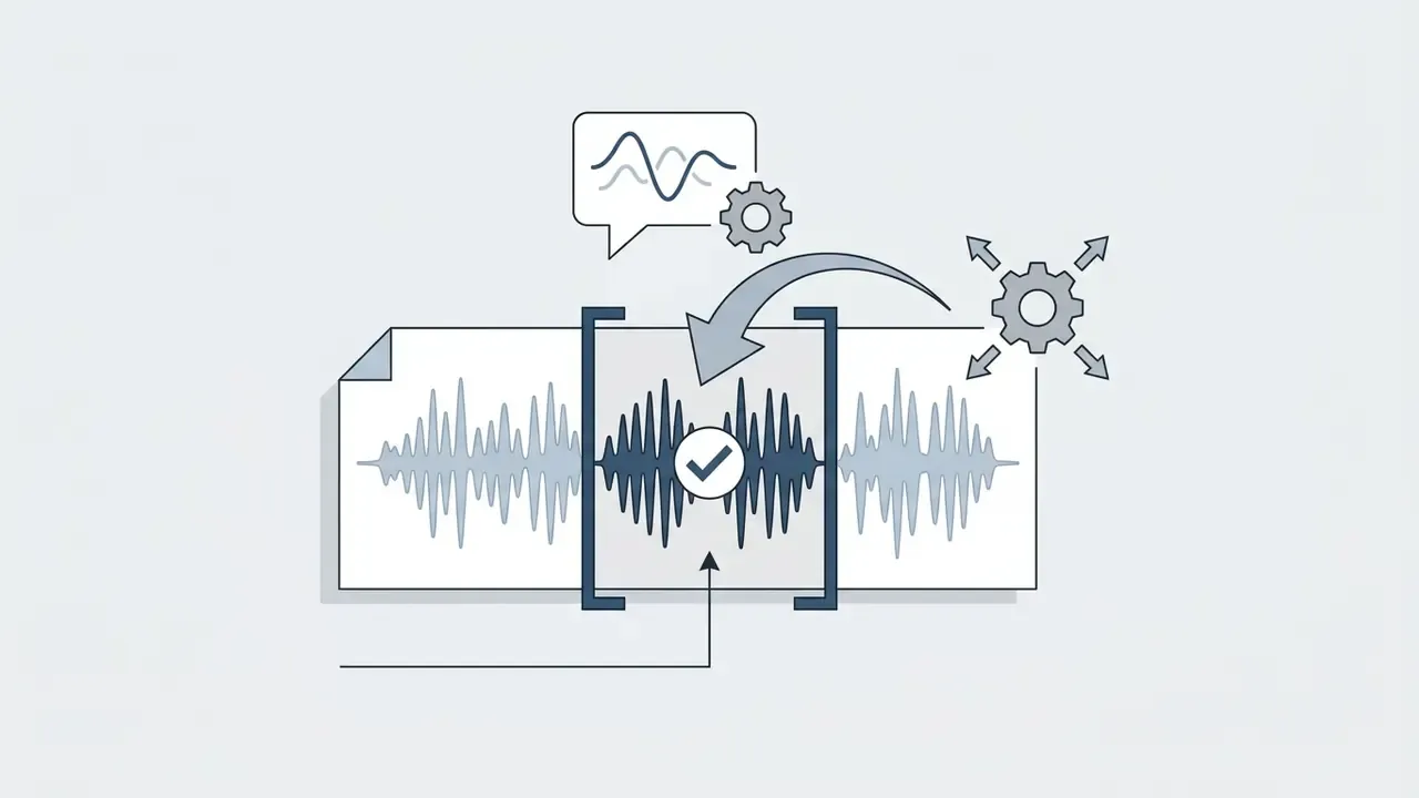 Audio waveform with a selected segment highlighted for targeted regeneration using processing tools