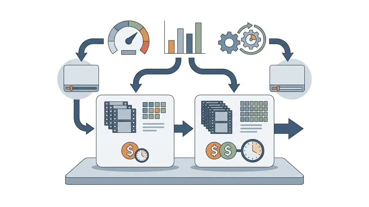 Flowchart showing how speed, volume, and complexity metrics influence video generation costs