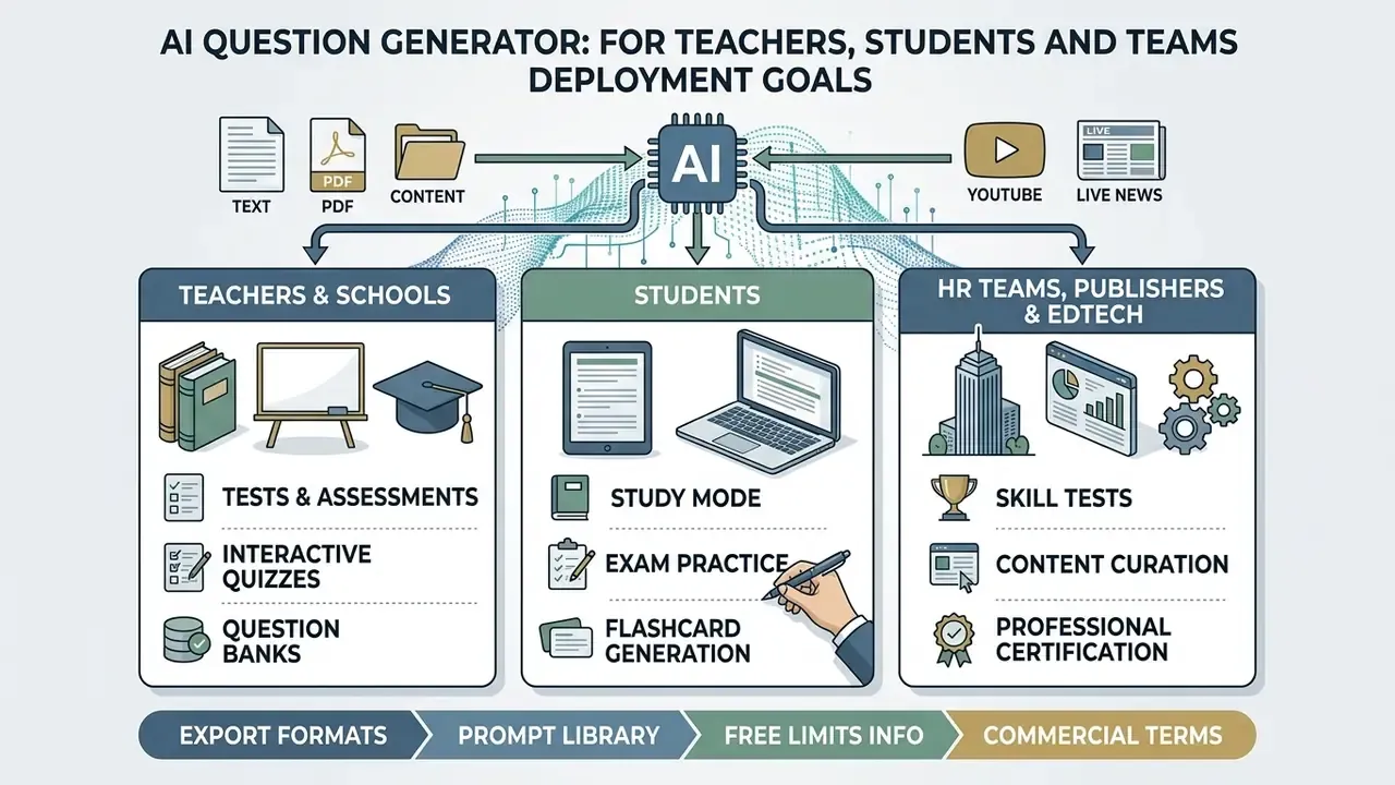 Infographic showing how AI processes various content types for teachers, students, and corporate teams