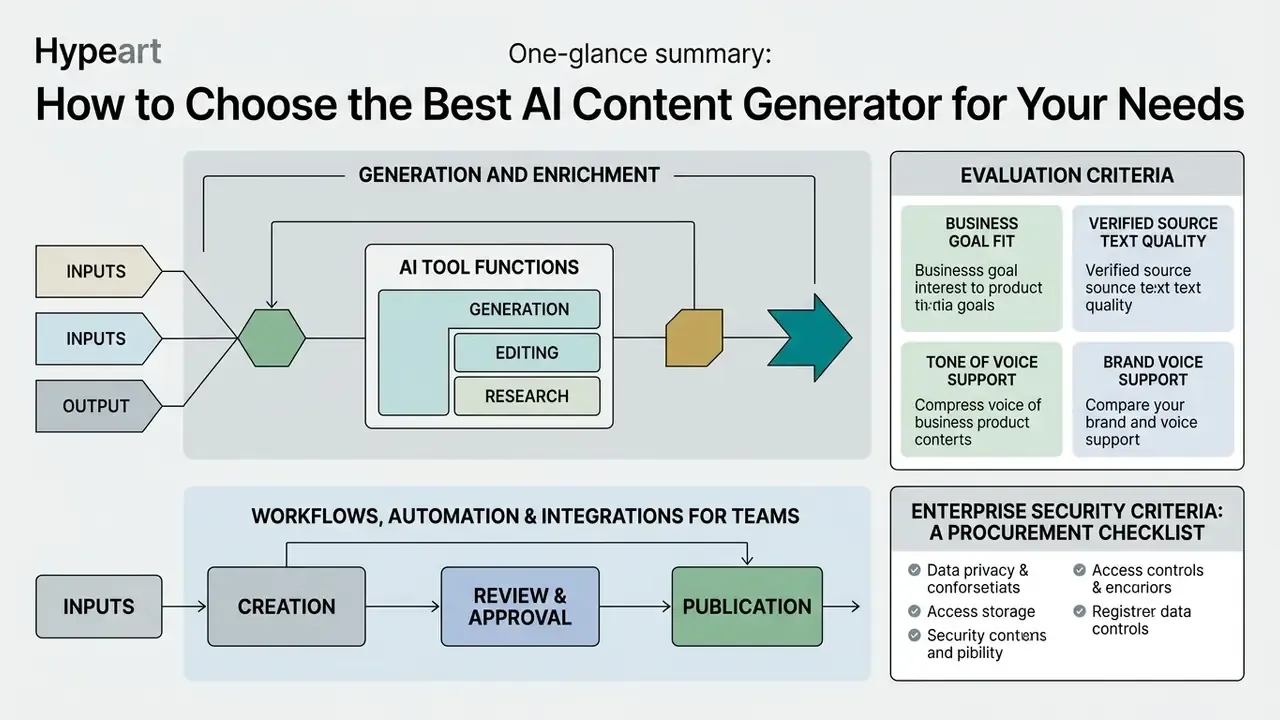 Diagram detailing tool functions, evaluation criteria, and team workflows for automated content systems