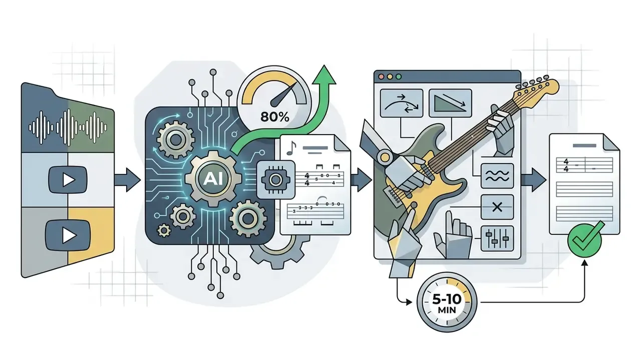 Automated pitch mapping followed by manual editing of guitar articulations in a digital interface
