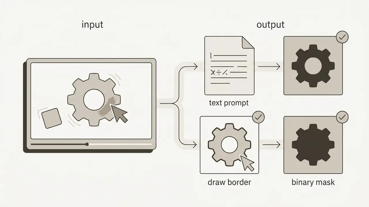 Selection methods for AI video object removal using either text prompts or manual border drawing