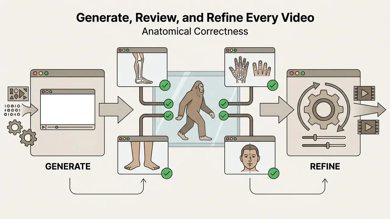 Computer windows showing anatomical checks for Bigfoot limbs, hands, feet, and facial symmetry