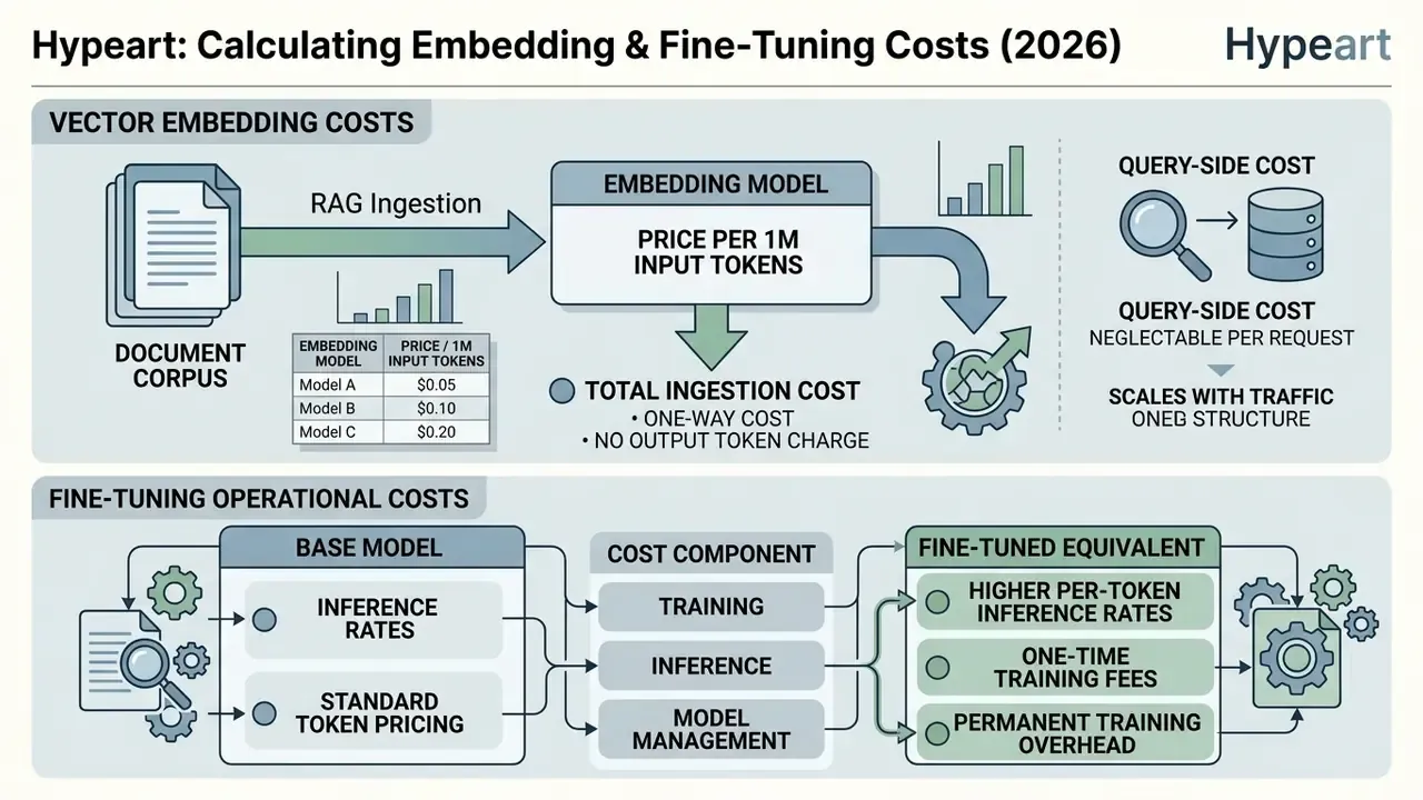 Infographic comparing vector embedding ingestion costs with fine-tuned model training and overhead fees
