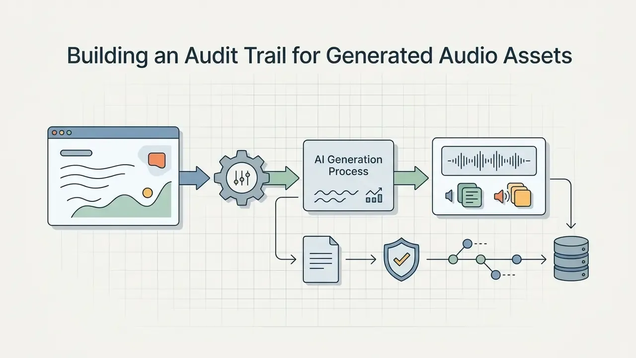Workflow showing input, processing, audio output, and documentation leading to a secure database