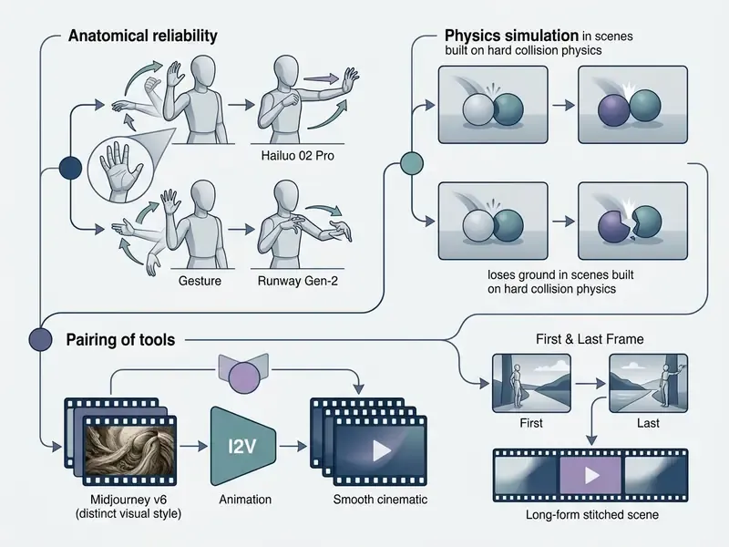 Comparison of hand anatomy reliability, collision physics, and tool pairing for cinematic video workflows