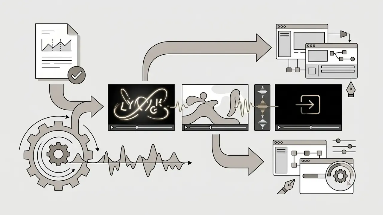 Kinetic typography and audio reactive animation workflow moving through editing software interfaces