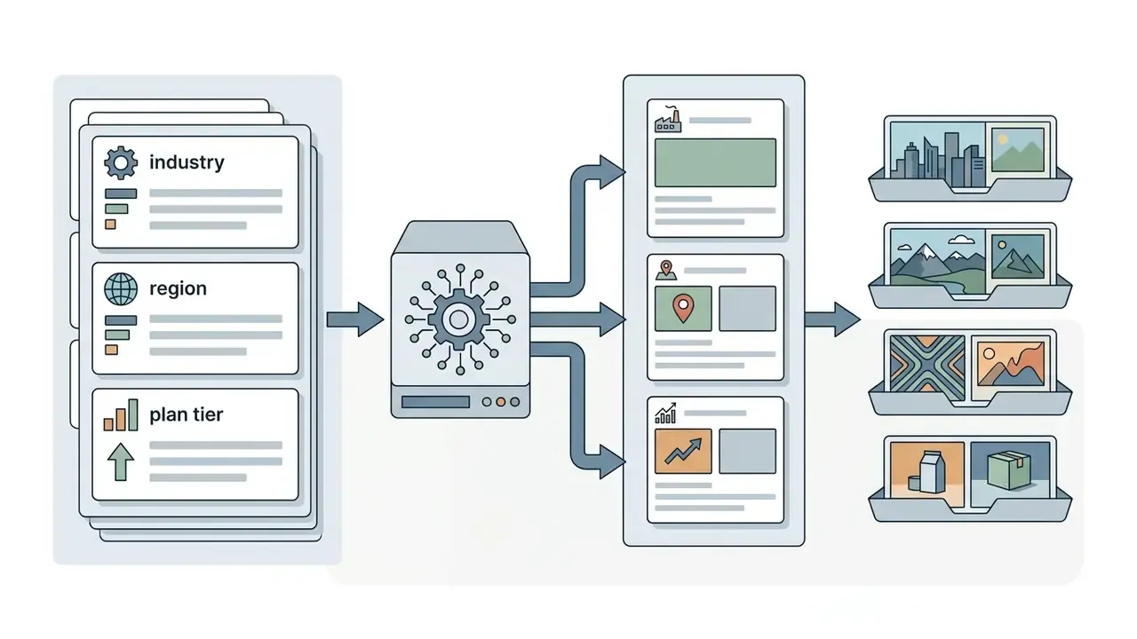 Segment attributes feeding into an AI processor to generate targeted marketing imagery for campaigns