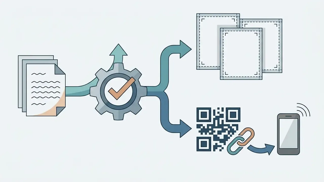 Documents passing through a gear mechanism to be exported as print files or digital web links