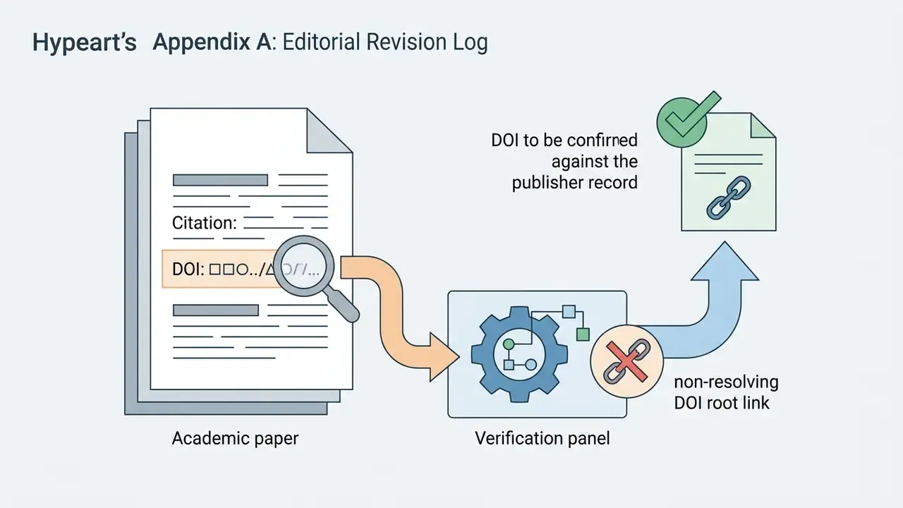 Academic paper citation being scanned for DOI resolution through a verification panel and link check