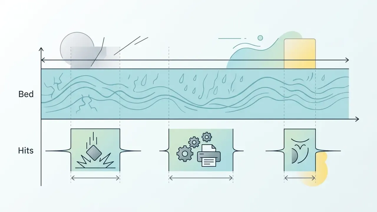 Horizontal timeline showing a continuous background sound layer paired with discrete event icons