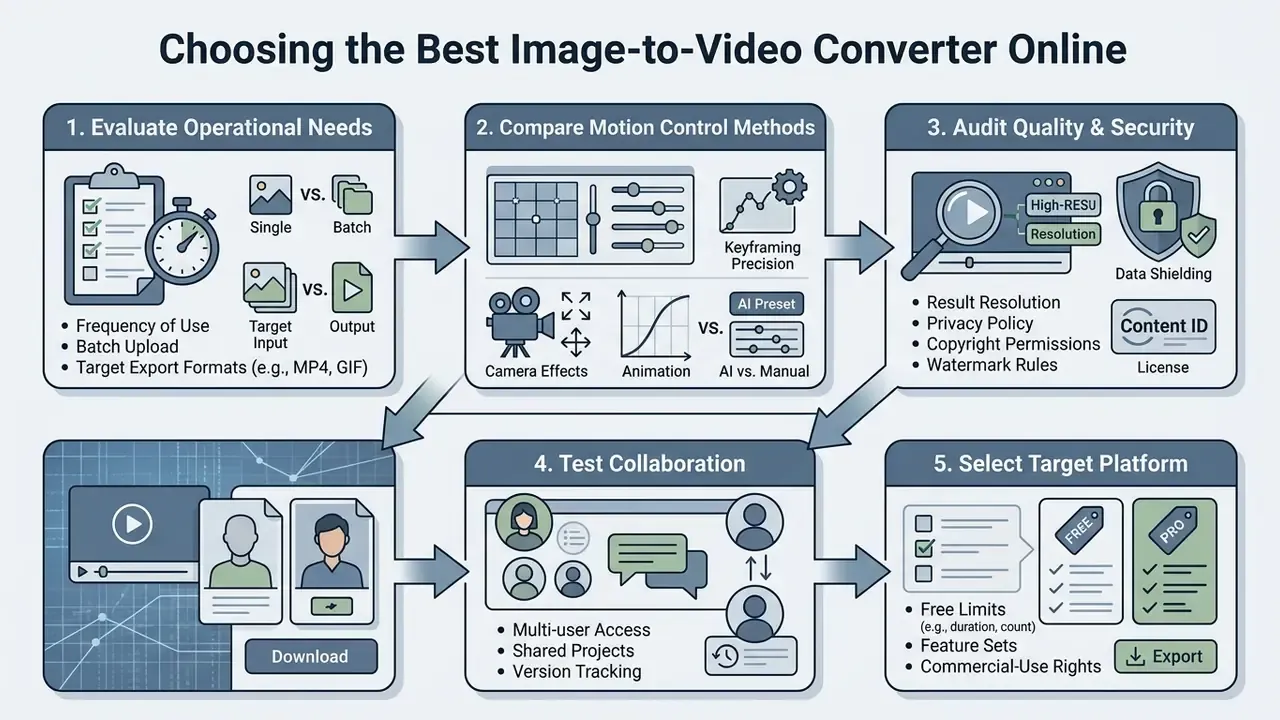 Five sequential steps for evaluating and choosing an image-to-video converter online