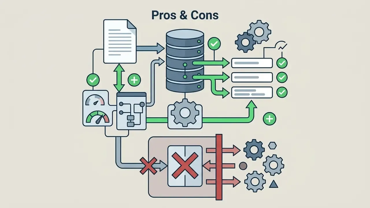 Data files and gauges feed into a gear system that outputs validated lists and blocked task indicators