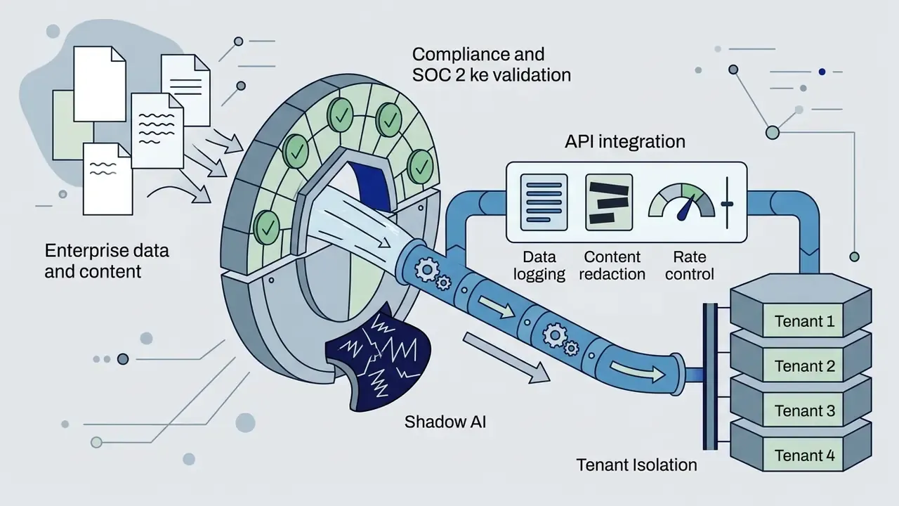 Data passing through a security gateway into an API integration pipeline for isolated tenant storage