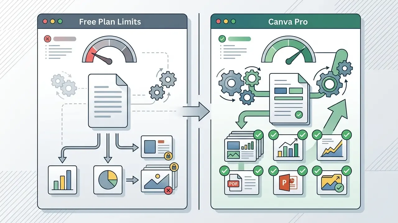 Two windows displaying limited versus expanded processing power for document and slide creation