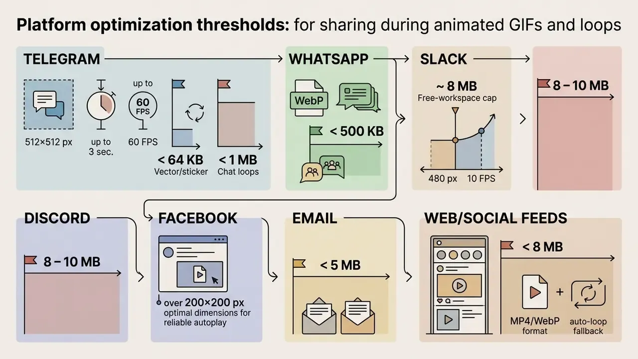 Comparison chart mapping file size, dimension, and frame rate requirements for various social platforms