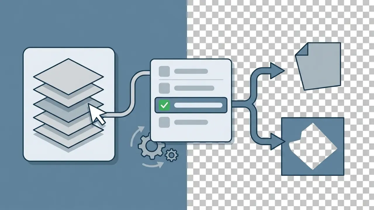 Cursor selecting a layer in a menu to produce either a solid background or a transparent image area