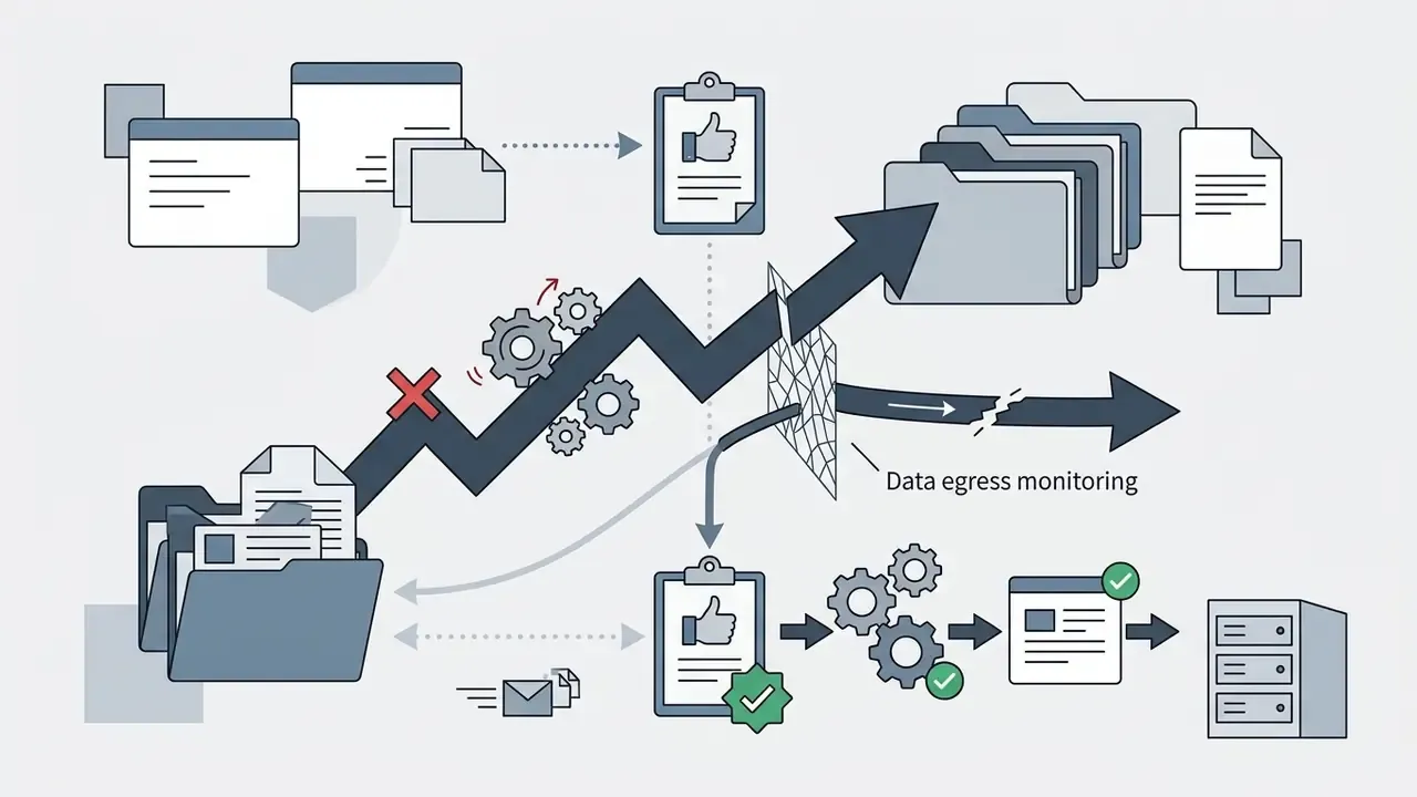 Files moving through a filter and monitoring system that separates sanctioned workflows from shadow usage